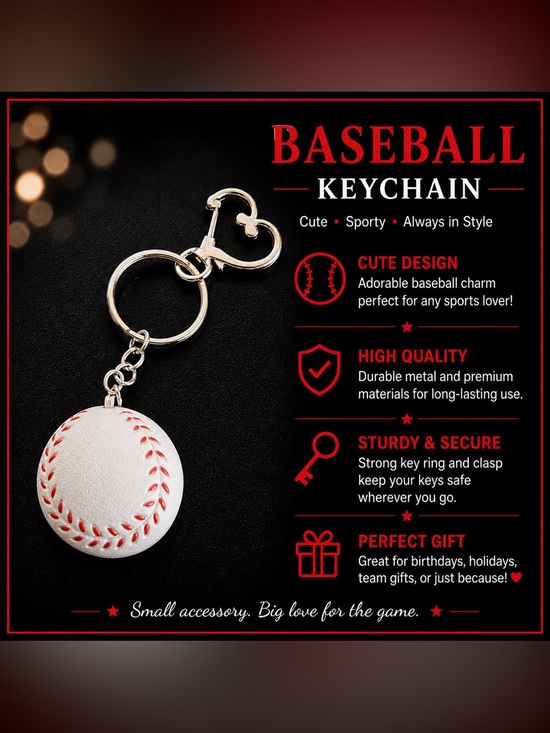 No Brand Accessories - NWOT. Baseball Keychain includes Heart Shape Silver Medal Spring‎ Snap Cl…
